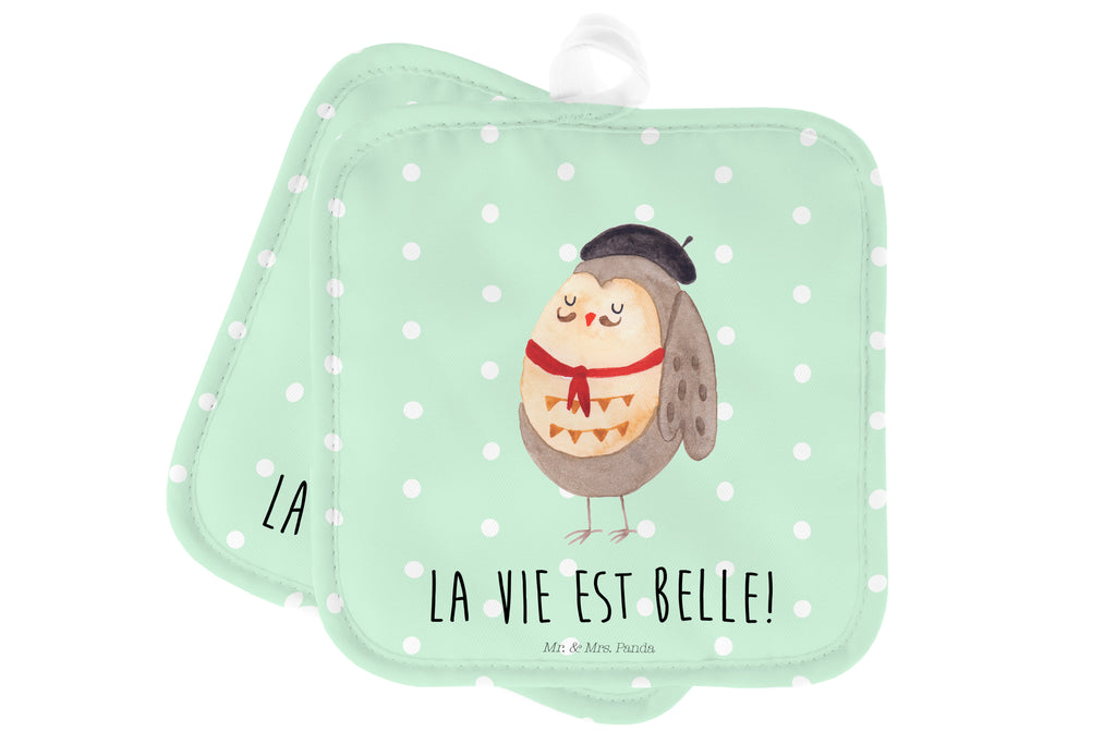 2er Set Topflappen  Eule Französisch Topflappen, Topfuntersetzer, Ofenhandschuh, Topflappen Set, Topflappen lustig, Topflappen mit Spruch, Eule, Eulen, Eule Deko, Owl, hibou, La vie est belle, das Leben ist schön, Spruch schön, Spruch Französisch, Frankreich
