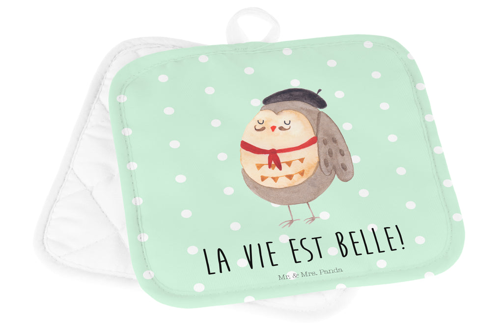 2er Set Topflappen  Eule Französisch Topflappen, Topfuntersetzer, Ofenhandschuh, Topflappen Set, Topflappen lustig, Topflappen mit Spruch, Eule, Eulen, Eule Deko, Owl, hibou, La vie est belle, das Leben ist schön, Spruch schön, Spruch Französisch, Frankreich