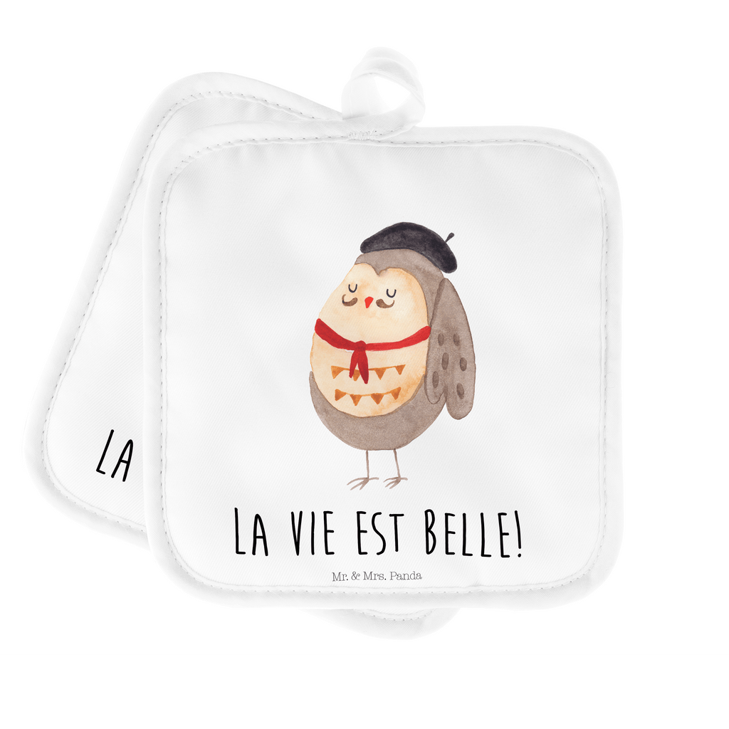 2er Set Topflappen  Eule Französisch Topflappen, Topfuntersetzer, Ofenhandschuh, Topflappen Set, Topflappen lustig, Topflappen mit Spruch, Eule, Eulen, Eule Deko, Owl, hibou, La vie est belle, das Leben ist schön, Spruch schön, Spruch Französisch, Frankreich