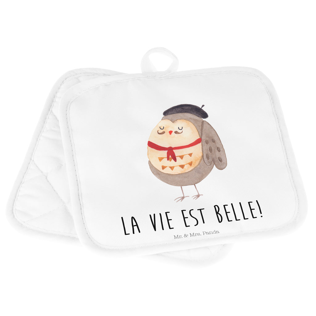2er Set Topflappen  Eule Französisch Topflappen, Topfuntersetzer, Ofenhandschuh, Topflappen Set, Topflappen lustig, Topflappen mit Spruch, Eule, Eulen, Eule Deko, Owl, hibou, La vie est belle, das Leben ist schön, Spruch schön, Spruch Französisch, Frankreich
