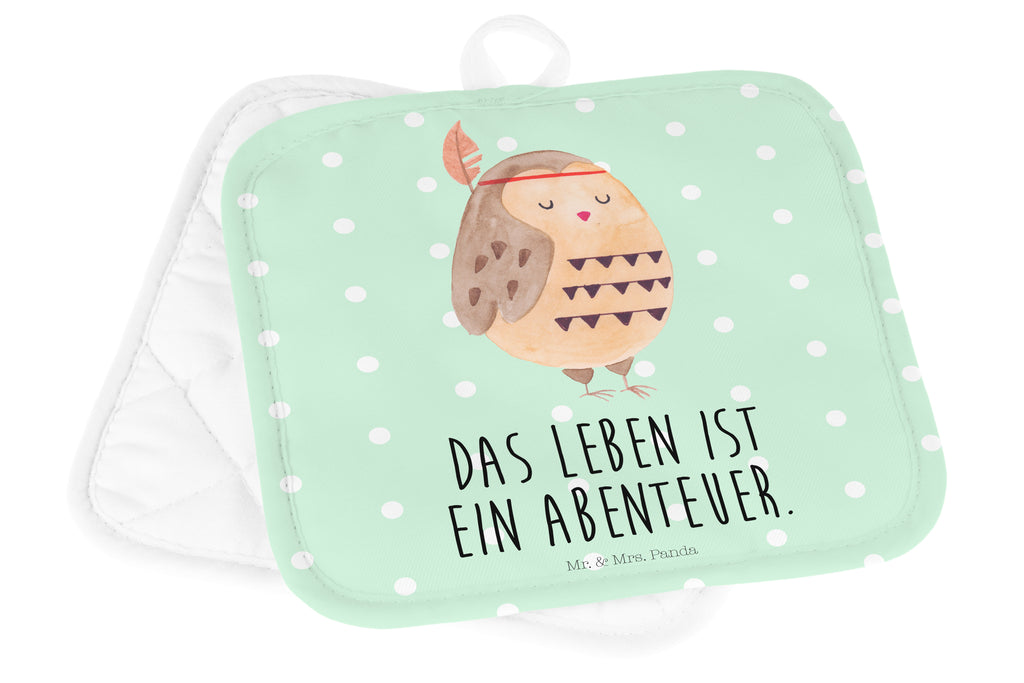 2er Set Topflappen  Eule Federschmuck Topflappen, Topfuntersetzer, Ofenhandschuh, Topflappen Set, Topflappen lustig, Topflappen mit Spruch, Eule, Eule Deko, Owl, Das Leben ist ein Abenteuer, Reisespruch, Federschmuck, Dekoration