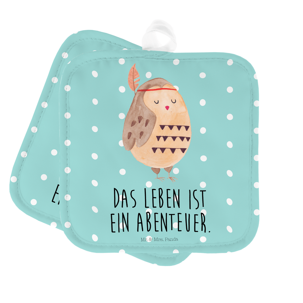 2er Set Topflappen  Eule Federschmuck Topflappen, Topfuntersetzer, Ofenhandschuh, Topflappen Set, Topflappen lustig, Topflappen mit Spruch, Eule, Eule Deko, Owl, Das Leben ist ein Abenteuer, Reisespruch, Federschmuck, Dekoration