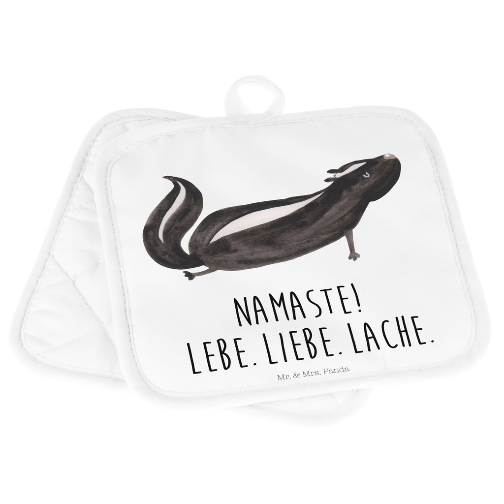 2er Set Topflappen  Stinktier Yoga Topflappen, Topfuntersetzer, Ofenhandschuh, Topflappen Set, Topflappen lustig, Topflappen mit Spruch, Stinktier, Skunk, Wildtier, Raubtier, Stinker, Stinki, Yoga, Namaste, Lebe, Liebe, Lache