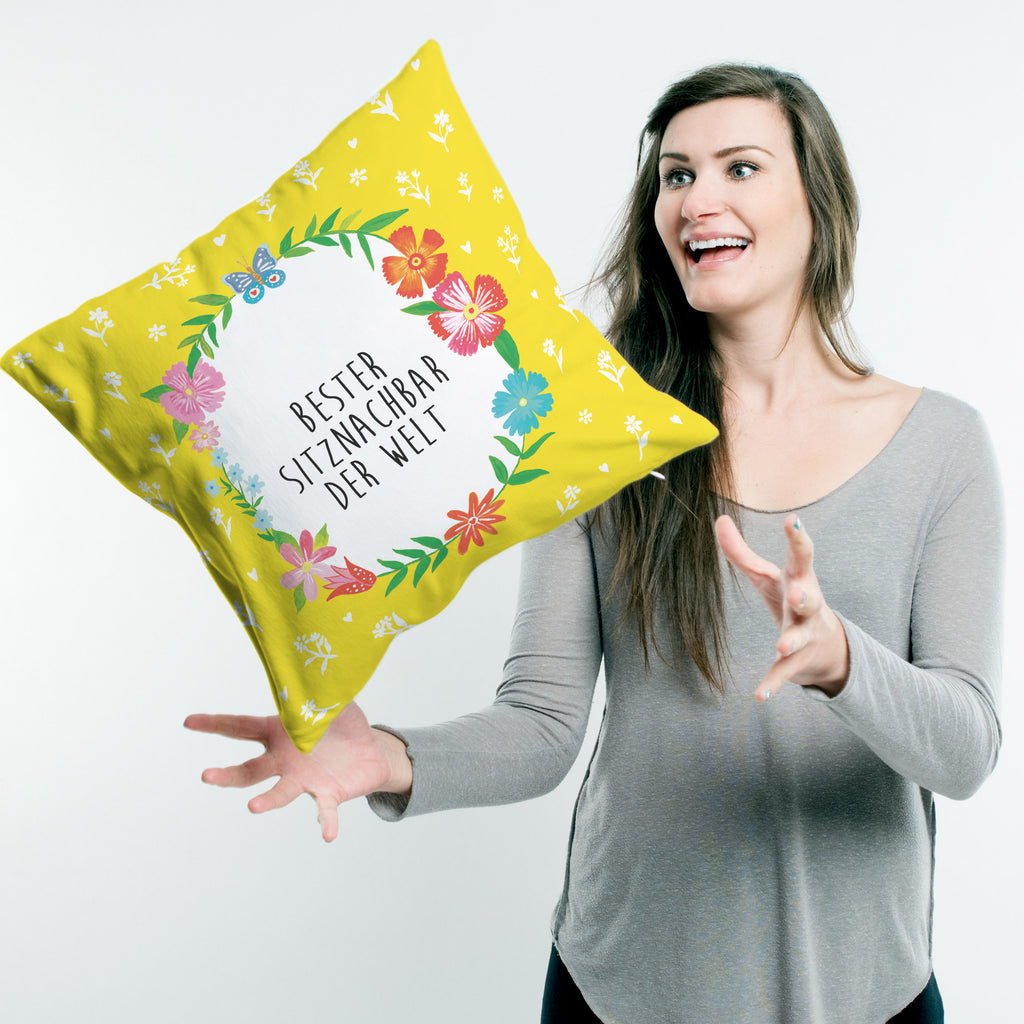 40x40 Kissen Design Frame Happy Girls Sitznachbar Kissenhülle, Kopfkissen, Sofakissen, Dekokissen, Motivkissen, Geschenk