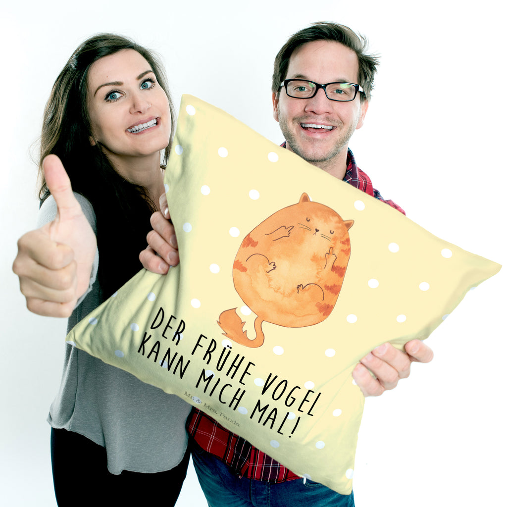 40x40 Kissen Katze Frühaufsteher Kissenhülle, Kopfkissen, Sofakissen, Dekokissen, Motivkissen, Katze, Katzenmotiv, Katzenfan, Katzendeko, Katzenfreund, Katzenliebhaber, Katzenprodukte, Katzenartikel, Katzenaccessoires, Katzensouvenirs, Katzenliebhaberprodukte, Katzenmotive, Der frühe Vogel kann mich mal, Morgenmuffel, Frühaufsteher, Kaffee, Katzen, Kater, Mietze