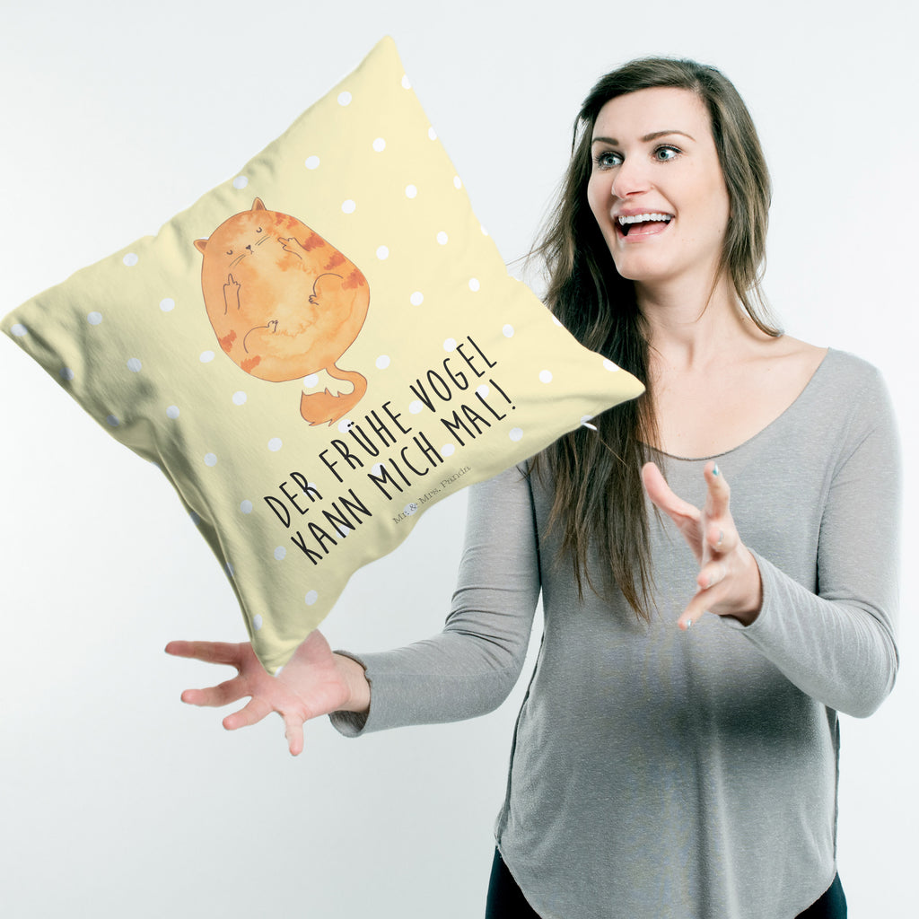 40x40 Kissen Katze Frühaufsteher Kissenhülle, Kopfkissen, Sofakissen, Dekokissen, Motivkissen, Katze, Katzenmotiv, Katzenfan, Katzendeko, Katzenfreund, Katzenliebhaber, Katzenprodukte, Katzenartikel, Katzenaccessoires, Katzensouvenirs, Katzenliebhaberprodukte, Katzenmotive, Der frühe Vogel kann mich mal, Morgenmuffel, Frühaufsteher, Kaffee, Katzen, Kater, Mietze