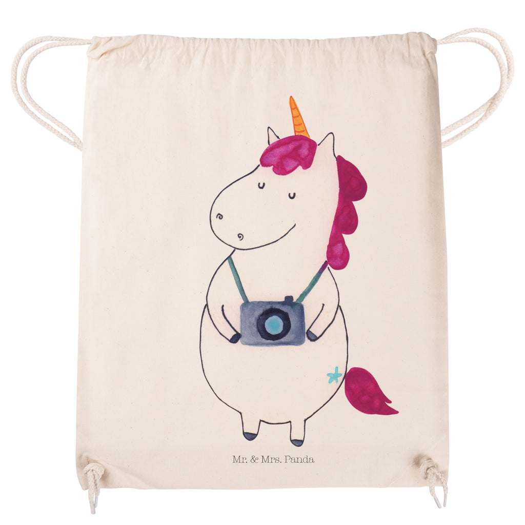 Sportbeutel Einhorn Fotograf Turnbeutel, Beutel, Sporttasche, Tasche, Stoffbeutel, Einhorn, Einhörner, Einhorn Deko, Pegasus, Unicorn, Fotograf, Fotografie, Kamera, Reisen, Weltreise, Weltenbummler, Urlaub, Tourist, Kurztrip, Reise, Städtereise