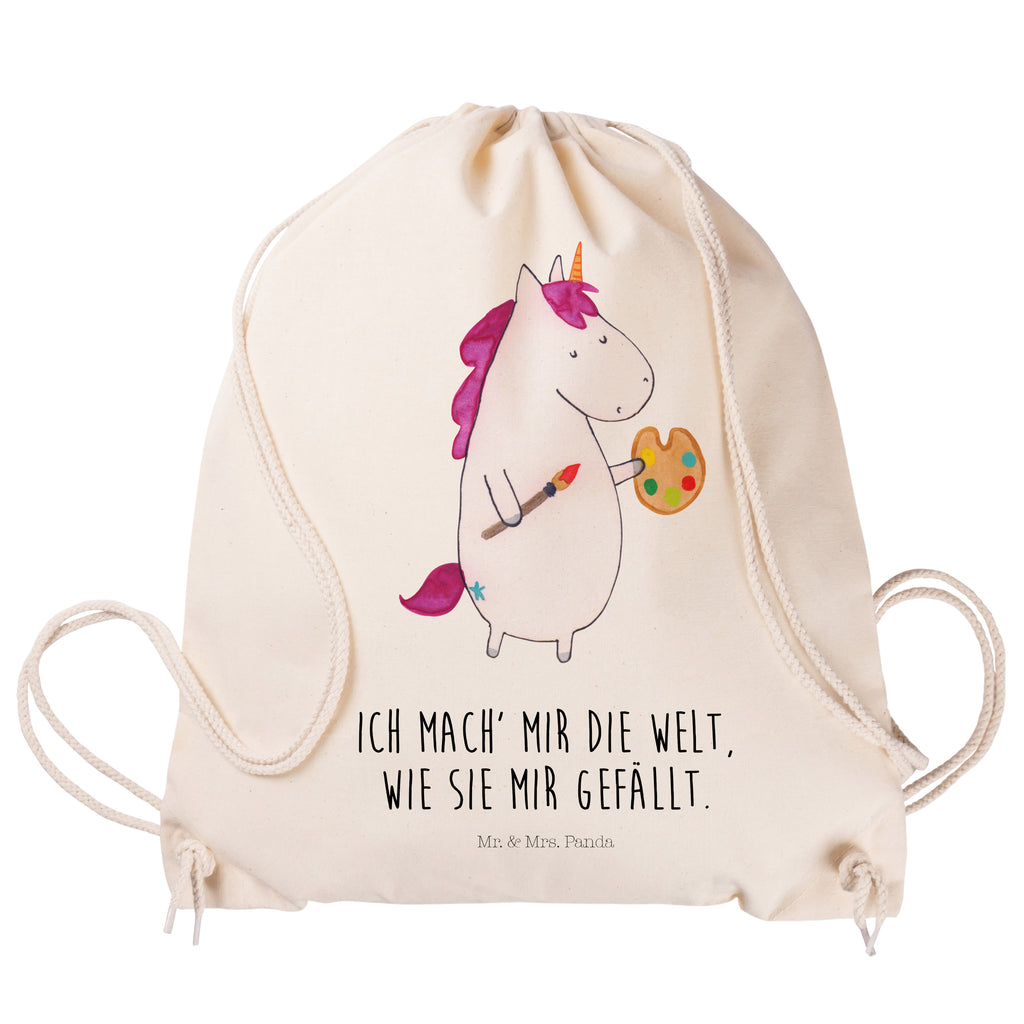 Sportbeutel Einhorn Künstler Turnbeutel, Beutel, Sporttasche, Tasche, Stoffbeutel, Einhorn, Einhörner, Einhorn Deko, Pegasus, Unicorn, Englisch, Künstler, Artist, Malen, Zeichnen, Welt, Farbe, Stift, Pinsel, Geschenk, Maler