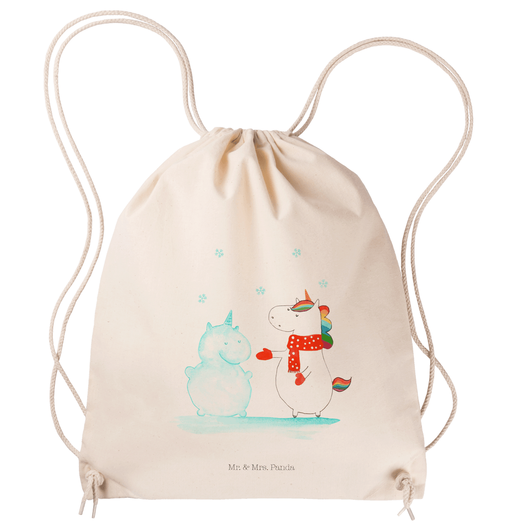 Sportbeutel Einhorn Schneemann Turnbeutel, Beutel, Sporttasche, Tasche, Stoffbeutel, Einhorn, Einhörner, Einhorn Deko, Pegasus, Unicorn, Schneemann, Winter, Schnee, Kuchen, Weihnachten, kalt, Mütze, Handschuhe, X-Mas