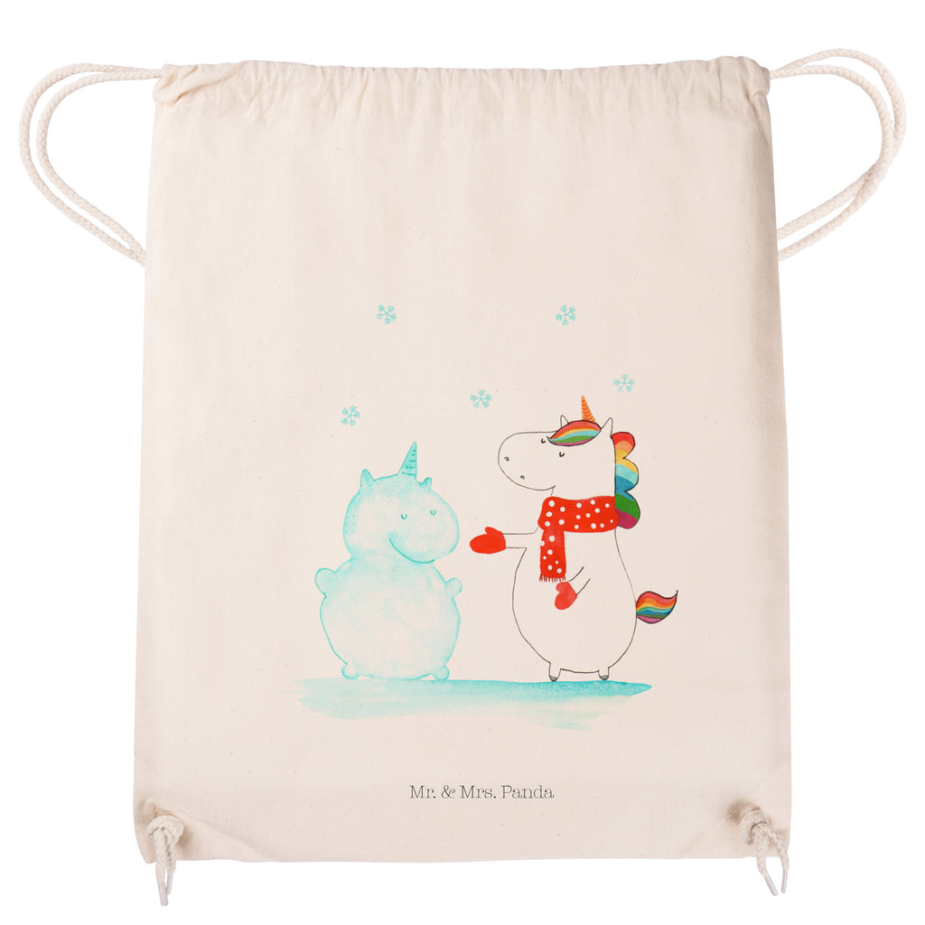 Sportbeutel Einhorn Schneemann Turnbeutel, Beutel, Sporttasche, Tasche, Stoffbeutel, Einhorn, Einhörner, Einhorn Deko, Pegasus, Unicorn, Schneemann, Winter, Schnee, Kuchen, Weihnachten, kalt, Mütze, Handschuhe, X-Mas