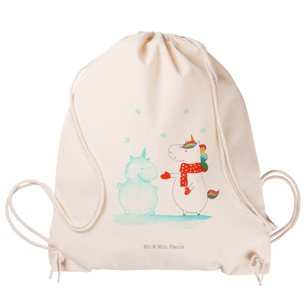 Sportbeutel Einhorn Schneemann Turnbeutel, Beutel, Sporttasche, Tasche, Stoffbeutel, Einhorn, Einhörner, Einhorn Deko, Pegasus, Unicorn, Schneemann, Winter, Schnee, Kuchen, Weihnachten, kalt, Mütze, Handschuhe, X-Mas