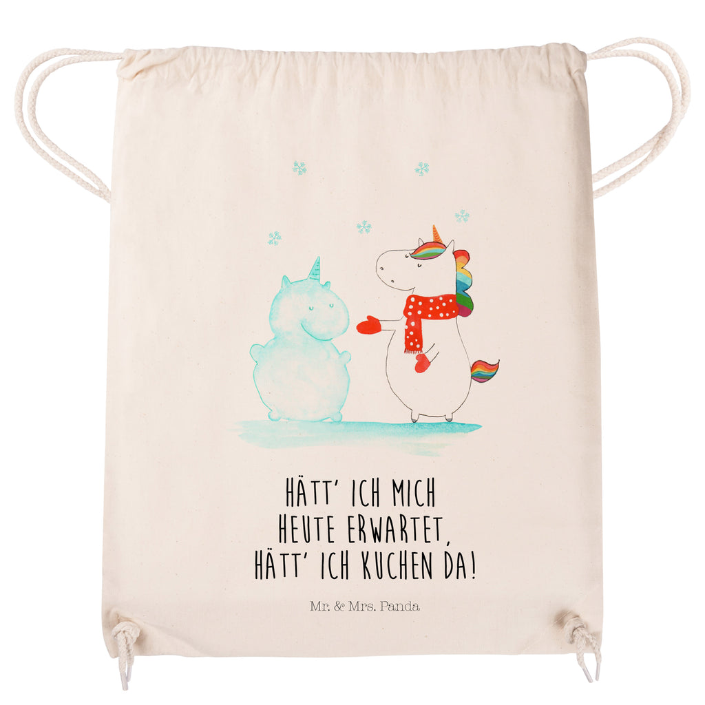 Sportbeutel Einhorn Schneemann Turnbeutel, Beutel, Sporttasche, Tasche, Stoffbeutel, Einhorn, Einhörner, Einhorn Deko, Pegasus, Unicorn, Schneemann, Winter, Schnee, Kuchen, Weihnachten, kalt, Mütze, Handschuhe, X-Mas
