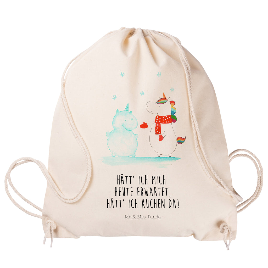 Sportbeutel Einhorn Schneemann Turnbeutel, Beutel, Sporttasche, Tasche, Stoffbeutel, Einhorn, Einhörner, Einhorn Deko, Pegasus, Unicorn, Schneemann, Winter, Schnee, Kuchen, Weihnachten, kalt, Mütze, Handschuhe, X-Mas