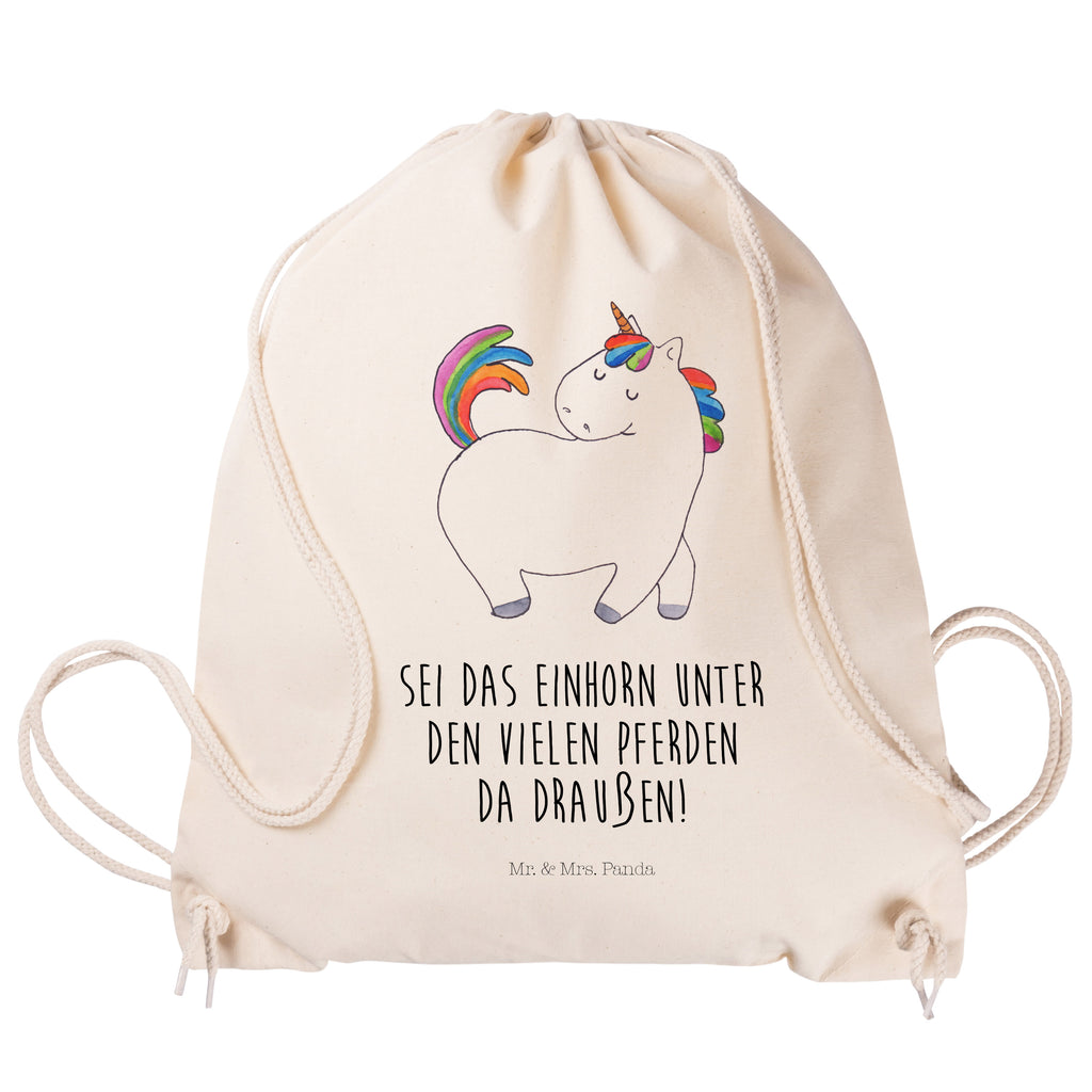 Sportbeutel Einhorn stolzierend Turnbeutel, Beutel, Sporttasche, Tasche, Stoffbeutel, Einhorn, Einhörner, Einhorn Deko, Pegasus, Unicorn, stolz, anders, bunt, Pferd, Reiter, Reiten, Freundin, Geschenk