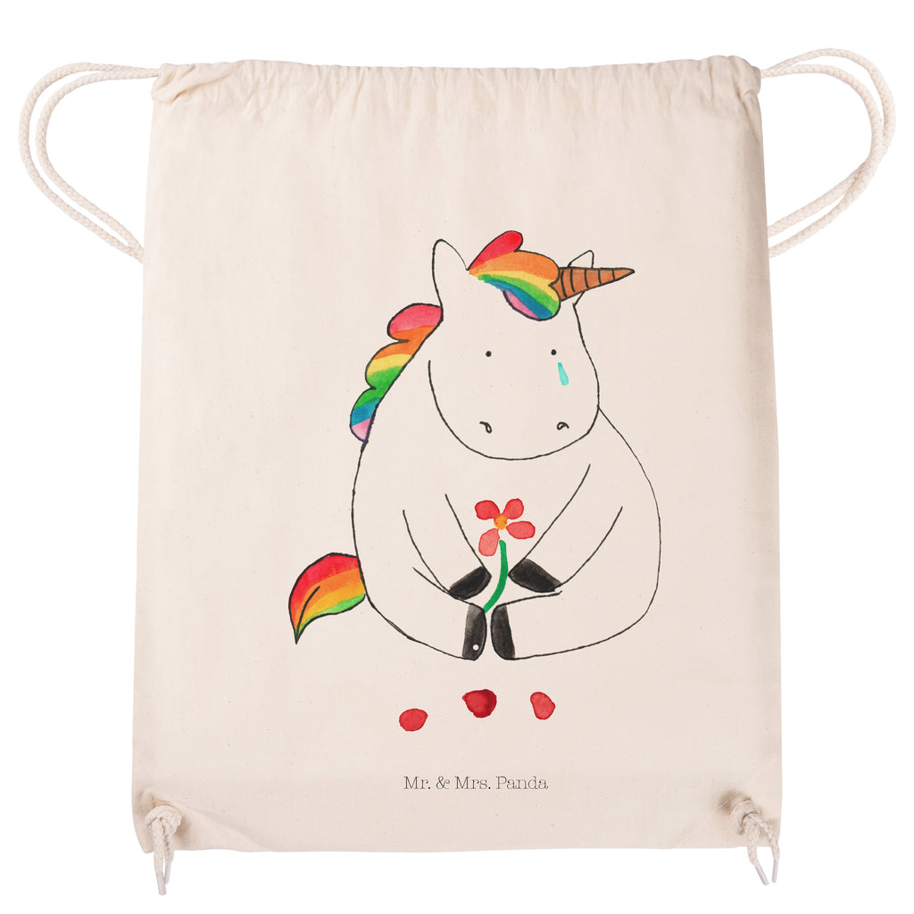 Sportbeutel Einhorn Traurig Turnbeutel, Beutel, Sporttasche, Tasche, Stoffbeutel, Einhorn, Einhörner, Einhorn Deko, Pegasus, Unicorn, Glitzer, Trösten. Freundschaft, Freunde, Liebe, Trauer, Grußkarte, Blume