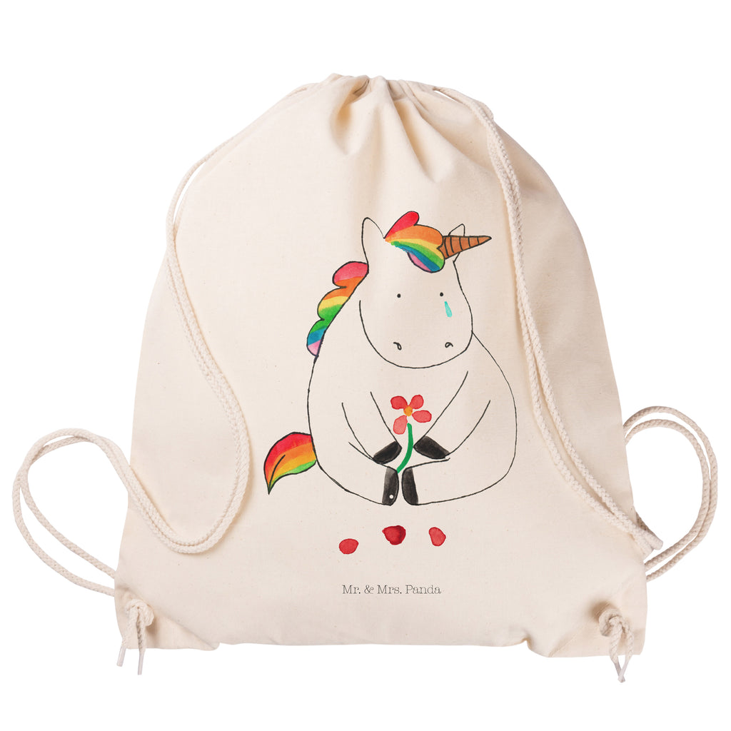 Sportbeutel Einhorn Traurig Turnbeutel, Beutel, Sporttasche, Tasche, Stoffbeutel, Einhorn, Einhörner, Einhorn Deko, Pegasus, Unicorn, Glitzer, Trösten. Freundschaft, Freunde, Liebe, Trauer, Grußkarte, Blume