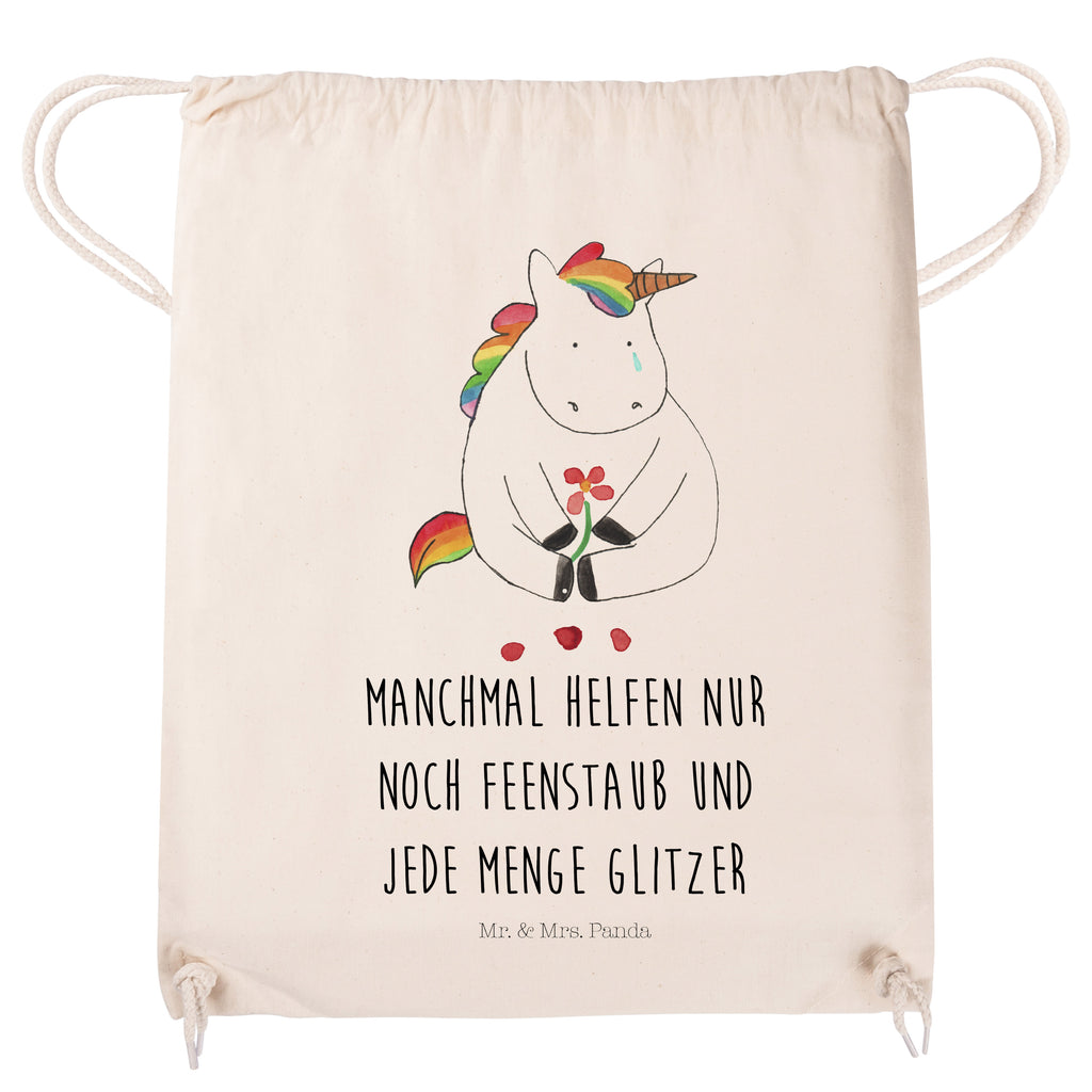 Sportbeutel Einhorn Traurig Turnbeutel, Beutel, Sporttasche, Tasche, Stoffbeutel, Einhorn, Einhörner, Einhorn Deko, Pegasus, Unicorn, Glitzer, Trösten. Freundschaft, Freunde, Liebe, Trauer, Grußkarte, Blume