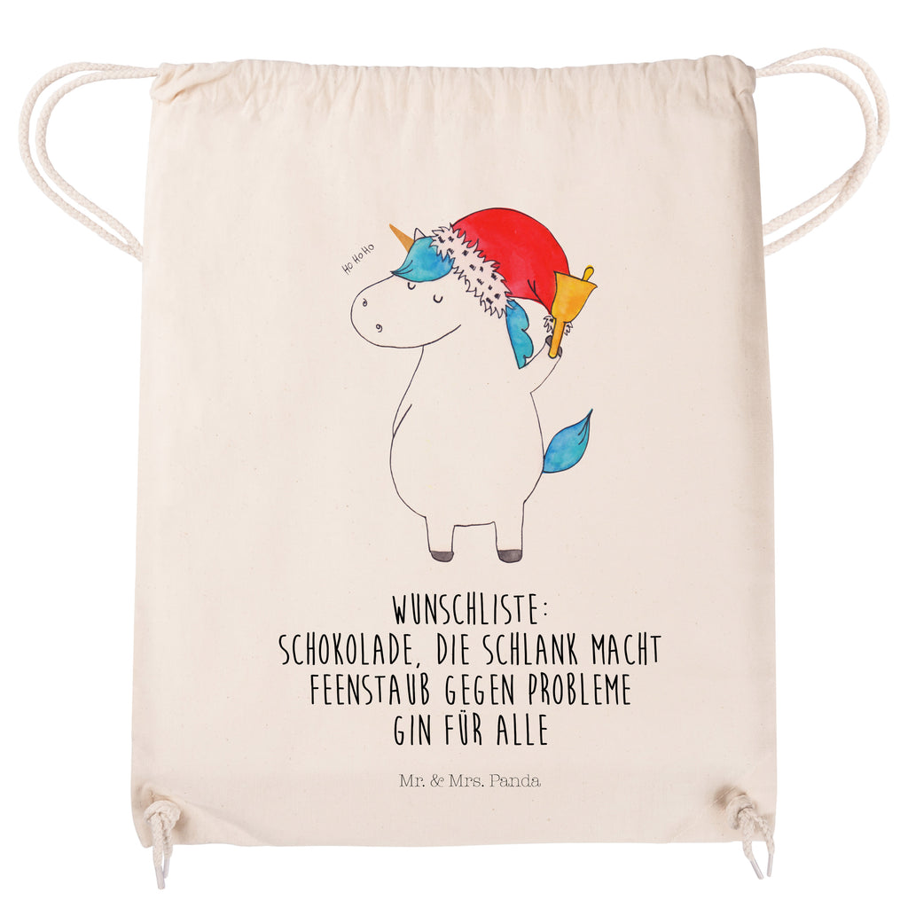 Sportbeutel Einhorn Weihnachtsmann Turnbeutel, Beutel, Sporttasche, Tasche, Stoffbeutel, Einhorn, Einhörner, Einhorn Deko, Pegasus, Unicorn, Gin, Schokolade, Schoki, Weihnachten, Weihnachtsmann, Nikolaus, Wunschzettel, Wunschliste, Feenstaub