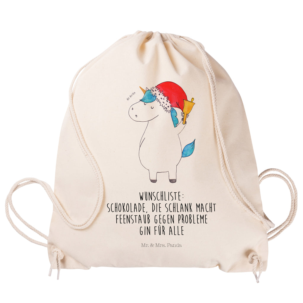 Sportbeutel Einhorn Weihnachtsmann Turnbeutel, Beutel, Sporttasche, Tasche, Stoffbeutel, Einhorn, Einhörner, Einhorn Deko, Pegasus, Unicorn, Gin, Schokolade, Schoki, Weihnachten, Weihnachtsmann, Nikolaus, Wunschzettel, Wunschliste, Feenstaub