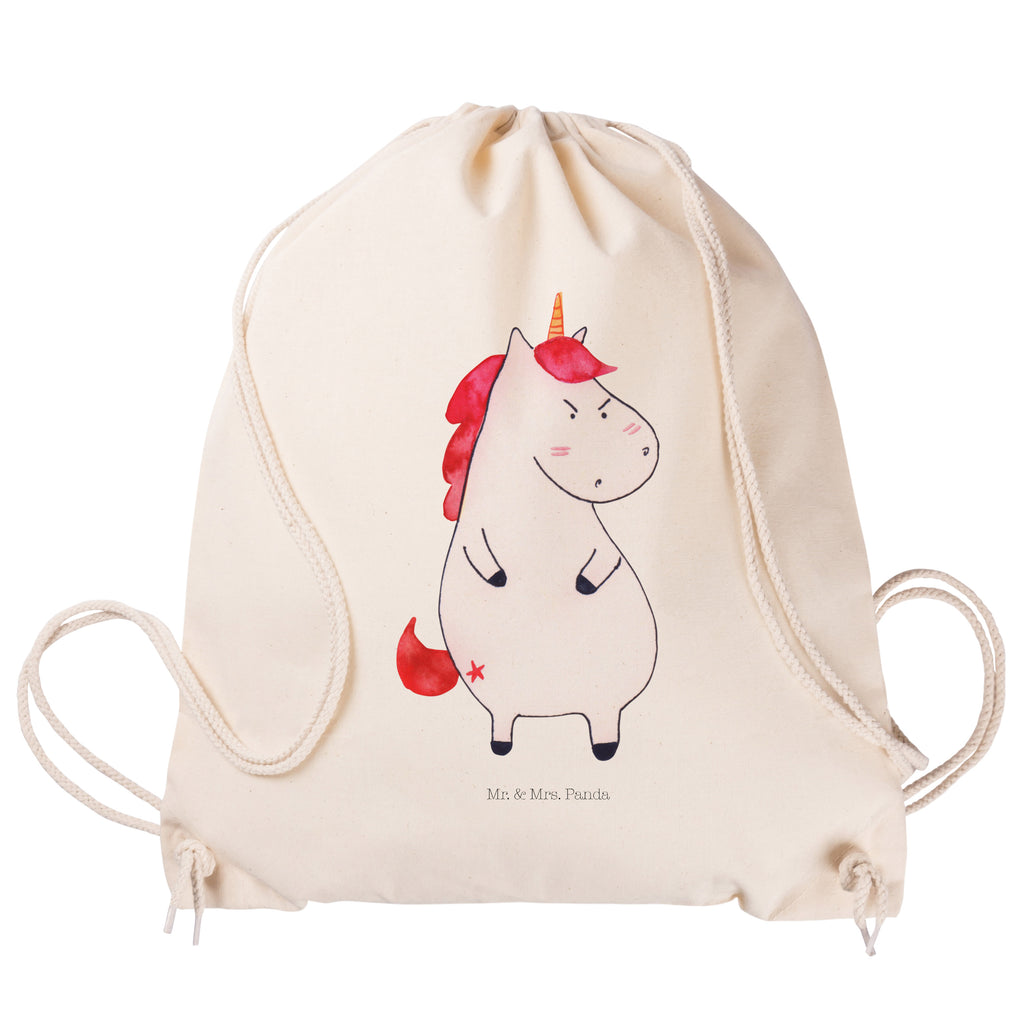 Sportbeutel Einhorn wütend Turnbeutel, Beutel, Sporttasche, Tasche, Stoffbeutel, Einhorn, Einhörner, Einhorn Deko, Pegasus, Unicorn, Realität, Ansage, lustlos, nein, Büro, Arbeit, wütend, dumme Fragen, lustig, Spaß, Geschenk