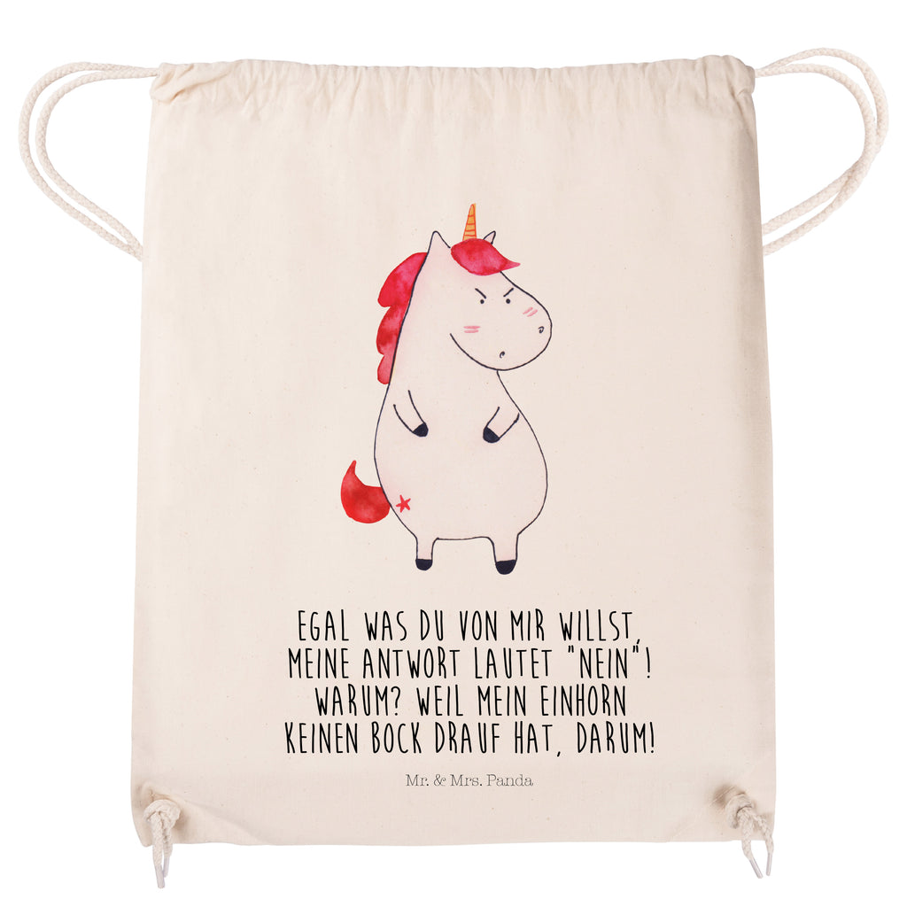 Sportbeutel Einhorn wütend Turnbeutel, Beutel, Sporttasche, Tasche, Stoffbeutel, Einhorn, Einhörner, Einhorn Deko, Pegasus, Unicorn, Realität, Ansage, lustlos, nein, Büro, Arbeit, wütend, dumme Fragen, lustig, Spaß, Geschenk