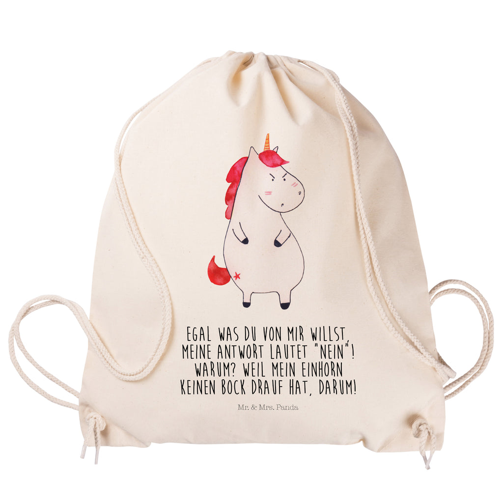 Sportbeutel Einhorn wütend Turnbeutel, Beutel, Sporttasche, Tasche, Stoffbeutel, Einhorn, Einhörner, Einhorn Deko, Pegasus, Unicorn, Realität, Ansage, lustlos, nein, Büro, Arbeit, wütend, dumme Fragen, lustig, Spaß, Geschenk