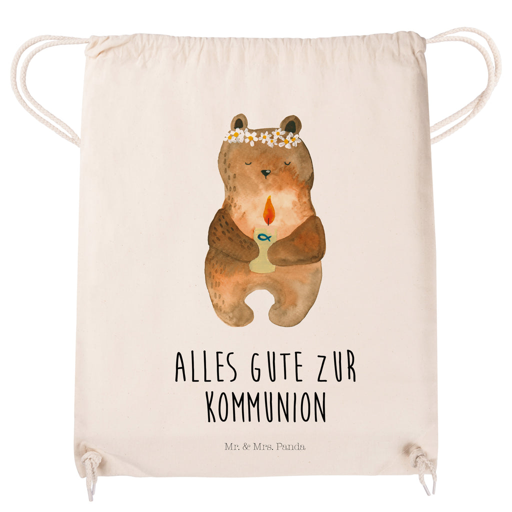 Sportbeutel Kommunion-Bär Turnbeutel, Beutel, Sporttasche, Tasche, Stoffbeutel, Bär, Teddy, Teddybär, Kommunion, Gottes Segen, Taufkerze, katholisch