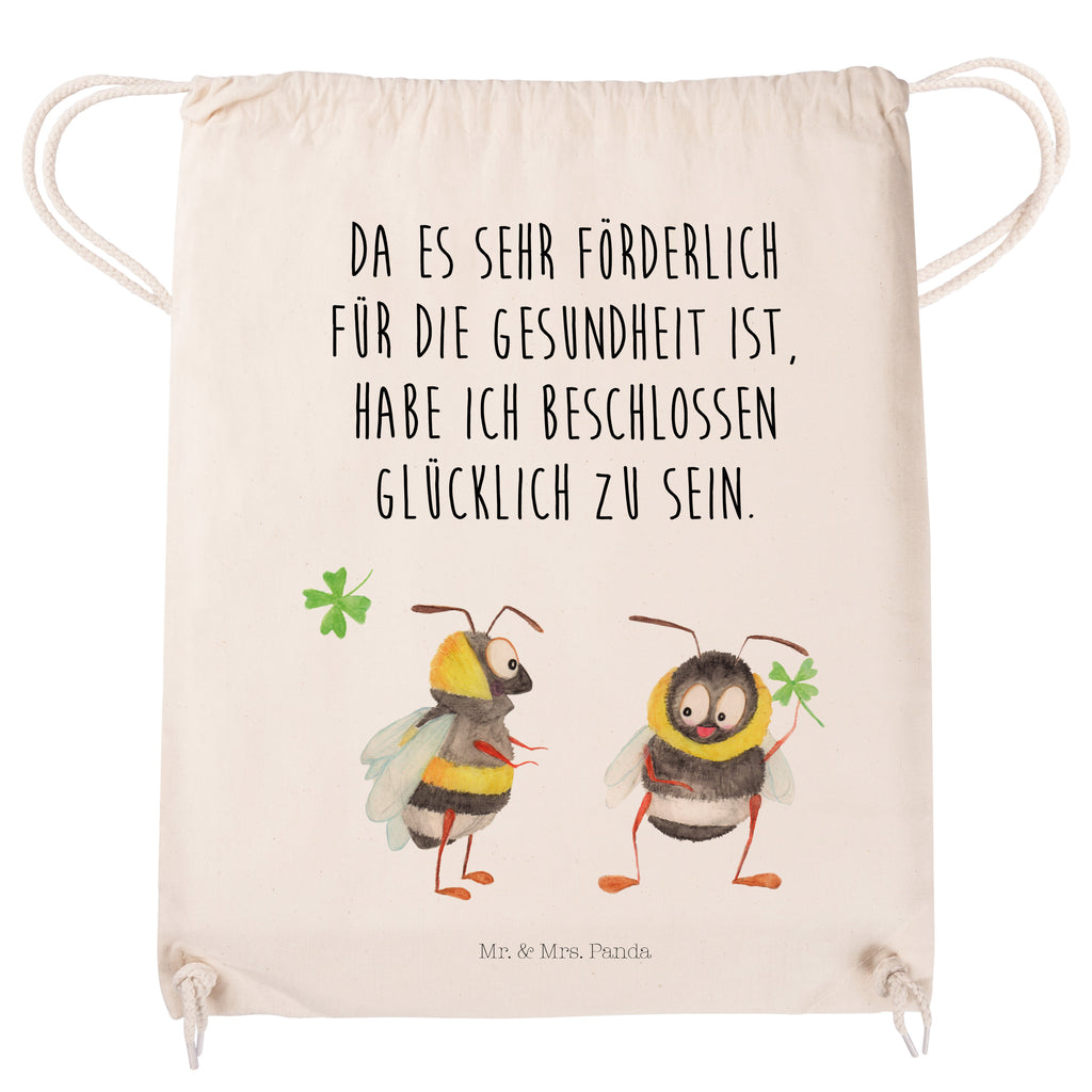 Sportbeutel Hummeln mit Kleeblatt Turnbeutel, Beutel, Sporttasche, Tasche, Stoffbeutel, Tiermotive, Gute Laune, lustige Sprüche, Tiere, Hummel, Biene, Spruch positiv, Biene Deko, Spruch schön, glücklich sein, glücklich werden, Spruch fröhlich