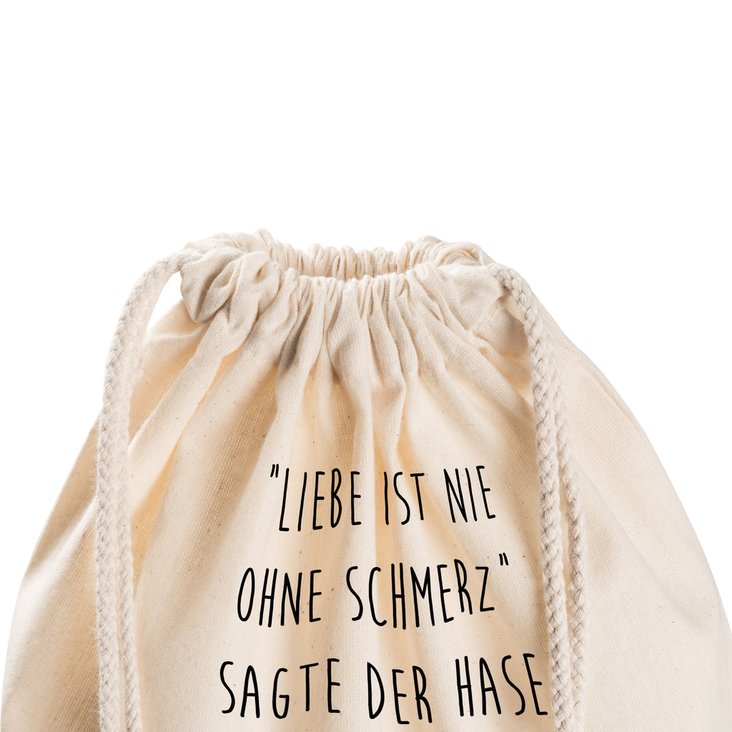 Sportbeutel Liebe ist nie ohne Schmerz Turnbeutel, Beutel, Sporttasche, Tasche, Stoffbeutel, Tiermotive, Gute Laune, lustige Sprüche, Tiere, Igel und Hase, Igel, Hase, Liebe Spruch, Liebeskummer Geschenk, Herzschmerz, Trösten, Trennungsschmerz, Spruch romantisch