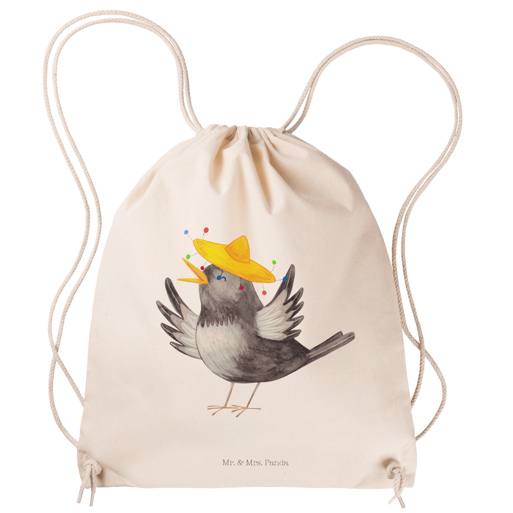 Sportbeutel Rabe mit Sombrero Turnbeutel, Beutel, Sporttasche, Tasche, Stoffbeutel, Tiermotive, Gute Laune, lustige Sprüche, Tiere, Rabe, Vogel, Vögel, Spruch positiv, fröhlich sein, glücklich sein, Glück Spruch, froh, Elster, Motivation