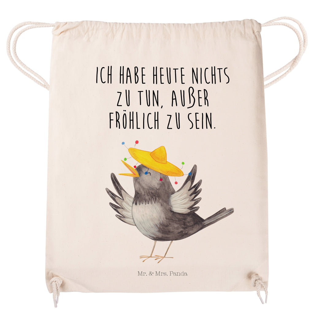 Sportbeutel Rabe mit Sombrero Turnbeutel, Beutel, Sporttasche, Tasche, Stoffbeutel, Tiermotive, Gute Laune, lustige Sprüche, Tiere, Rabe, Vogel, Vögel, Spruch positiv, fröhlich sein, glücklich sein, Glück Spruch, froh, Elster, Motivation