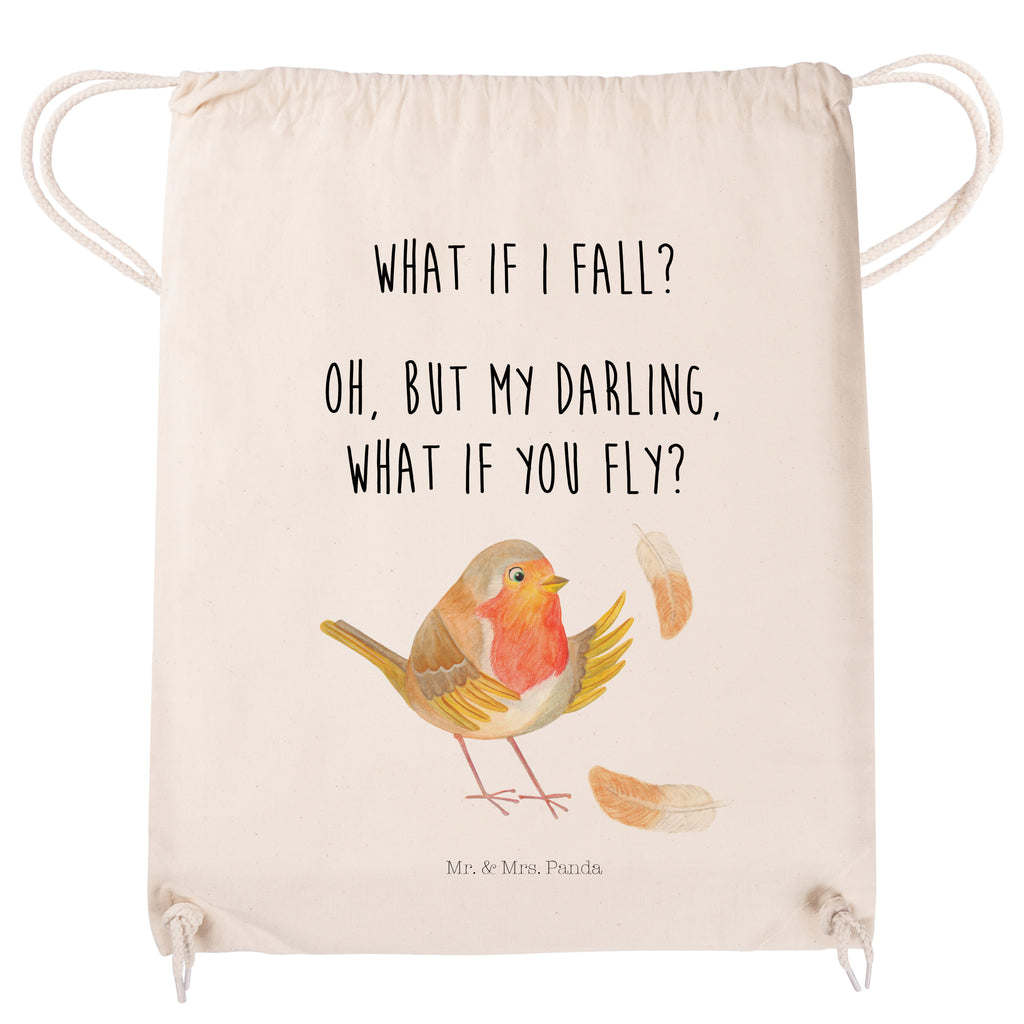 Sportbeutel Rotkehlchen mit Federn Turnbeutel, Beutel, Sporttasche, Tasche, Stoffbeutel, Tiermotive, Gute Laune, lustige Sprüche, Tiere, What if i fall, Rotkehlchen, Spruch Motivation, Spruch Mut, Vogel, Motivation Sprüche, Motivationsbilder, fliegen