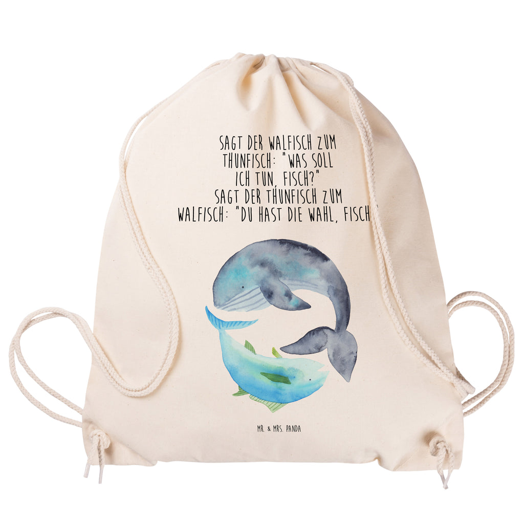 Sportbeutel Walfisch & Thunfisch Turnbeutel, Beutel, Sporttasche, Tasche, Stoffbeutel, Tiermotive, Gute Laune, lustige Sprüche, Tiere, Wal, Wahl, Tunfisch, Wortwitz lustig, Spruch lustig, Flachwitz, Witz, Spruch des Tages, Flachwitz Geschenk