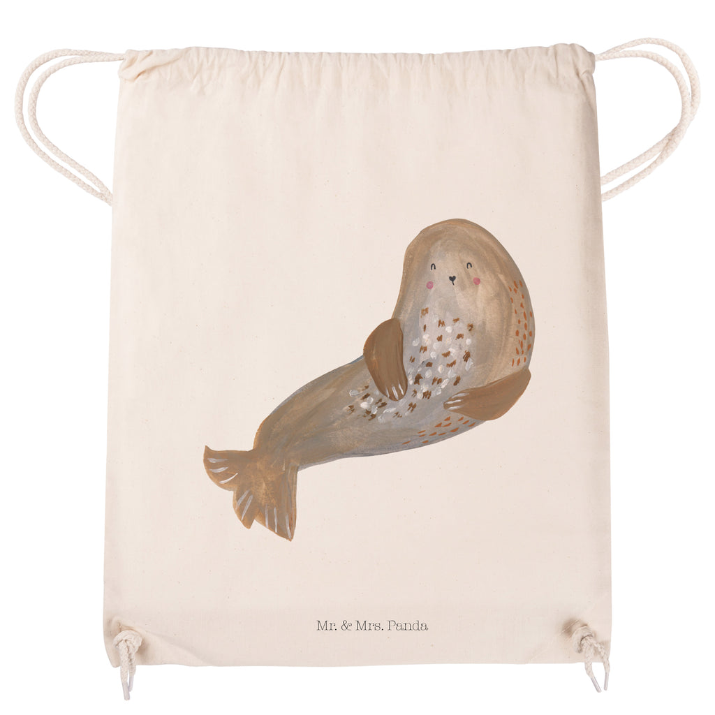 Sportbeutel Robbe lachend Turnbeutel, Beutel, Sporttasche, Tasche, Stoffbeutel, Tiermotive, Gute Laune, lustige Sprüche, Tiere, Robbe, Robben, Seehund, Strand, Meerestier, Ostsee, Nordsee