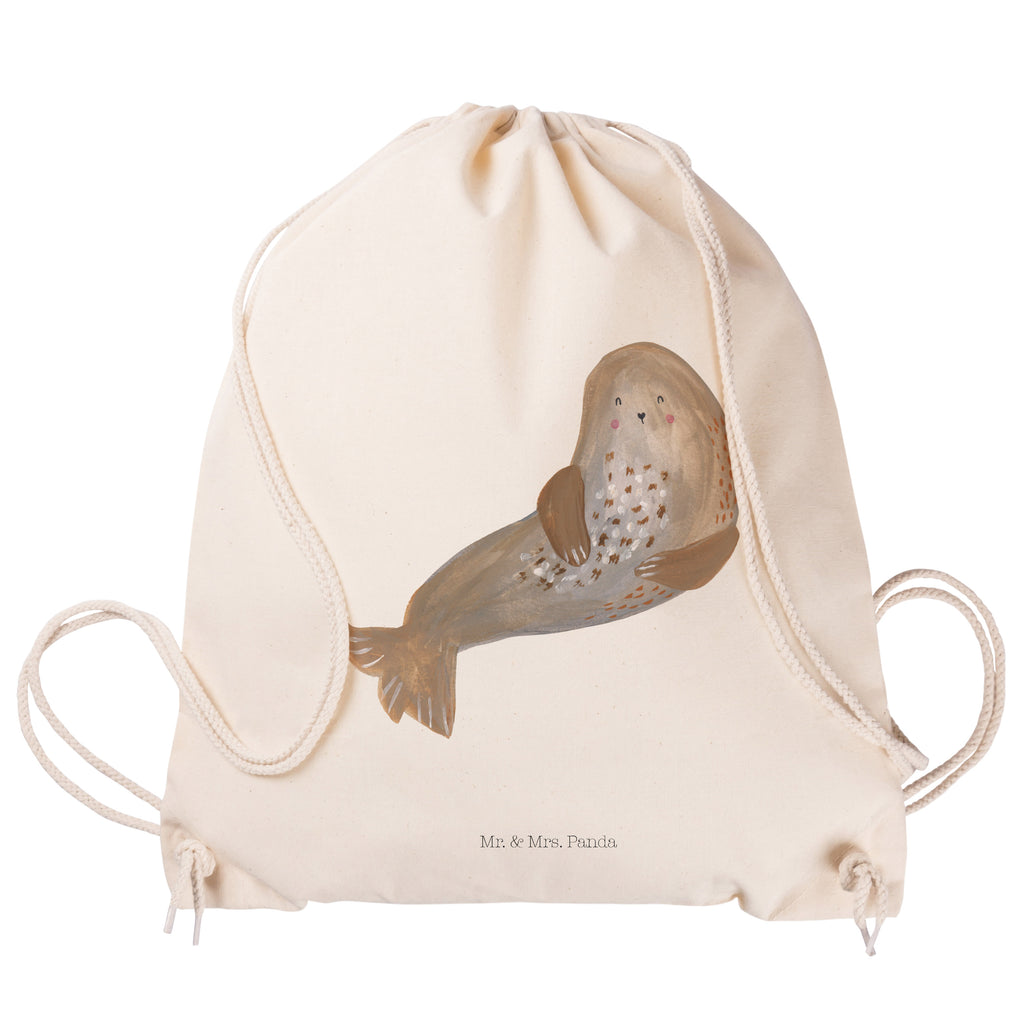 Sportbeutel Robbe lachend Turnbeutel, Beutel, Sporttasche, Tasche, Stoffbeutel, Tiermotive, Gute Laune, lustige Sprüche, Tiere, Robbe, Robben, Seehund, Strand, Meerestier, Ostsee, Nordsee