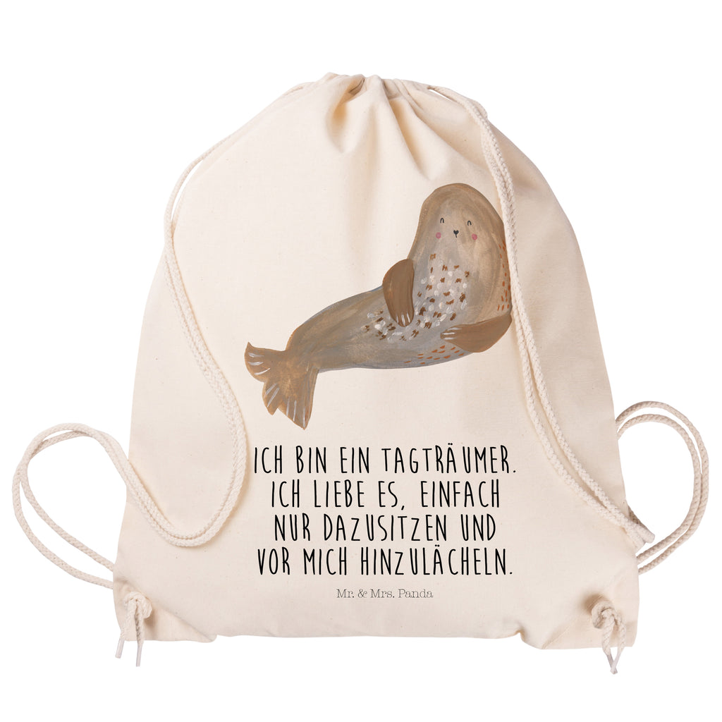 Sportbeutel Robbe lachend Turnbeutel, Beutel, Sporttasche, Tasche, Stoffbeutel, Tiermotive, Gute Laune, lustige Sprüche, Tiere, Robbe, Robben, Seehund, Strand, Meerestier, Ostsee, Nordsee