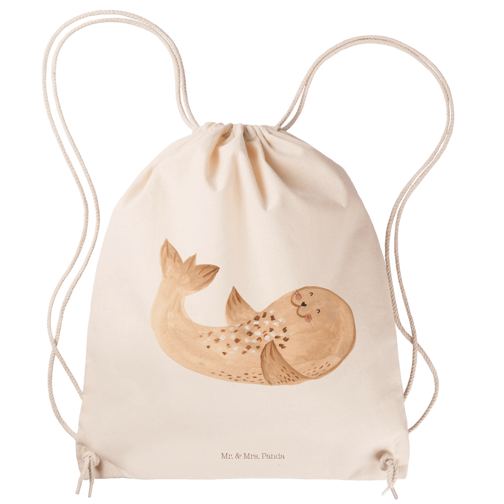 Sportbeutel Robbe liegend Turnbeutel, Beutel, Sporttasche, Tasche, Stoffbeutel, Tiermotive, Gute Laune, lustige Sprüche, Tiere, Robbe, Robben, Seehund, Strand, Meerestier, Ostsee, Nordsee, Lachen, Freude