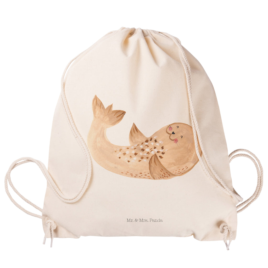 Sportbeutel Robbe liegend Turnbeutel, Beutel, Sporttasche, Tasche, Stoffbeutel, Tiermotive, Gute Laune, lustige Sprüche, Tiere, Robbe, Robben, Seehund, Strand, Meerestier, Ostsee, Nordsee, Lachen, Freude