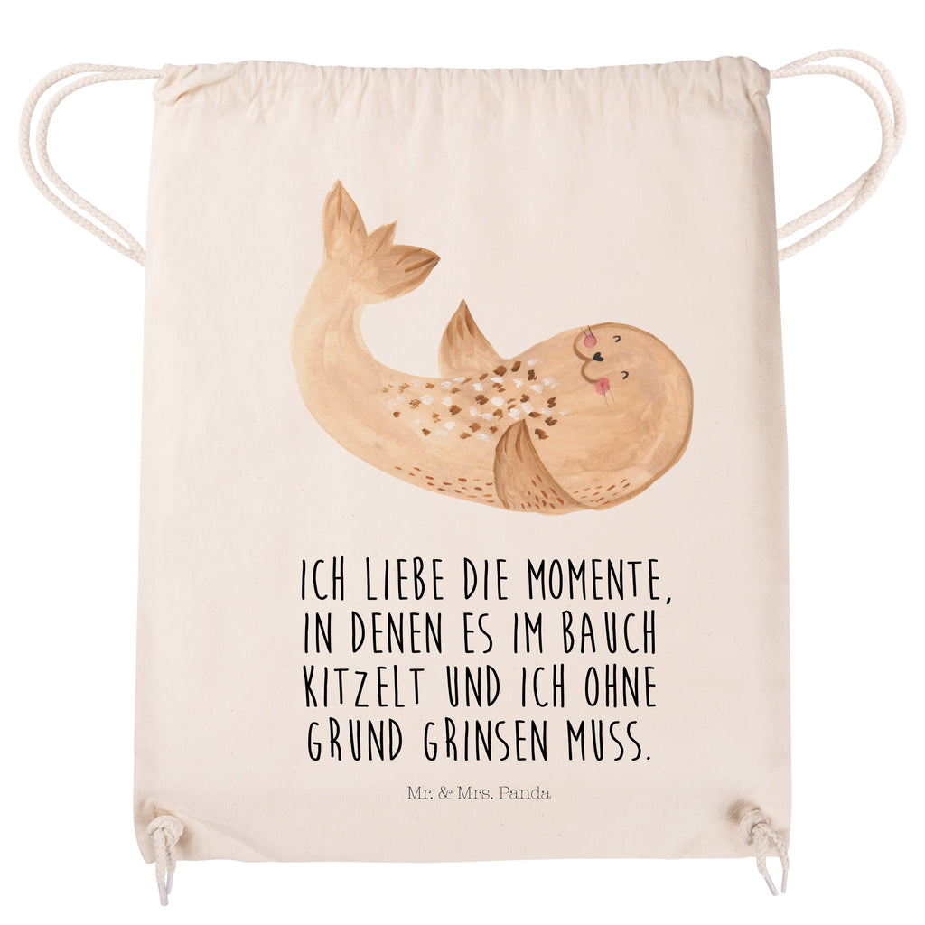 Sportbeutel Robbe liegend Turnbeutel, Beutel, Sporttasche, Tasche, Stoffbeutel, Tiermotive, Gute Laune, lustige Sprüche, Tiere, Robbe, Robben, Seehund, Strand, Meerestier, Ostsee, Nordsee, Lachen, Freude