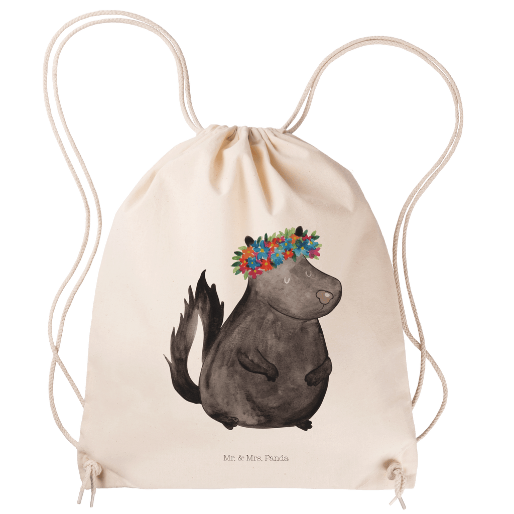 Sportbeutel Stinktier Blumenmaedchen Turnbeutel, Beutel, Sporttasche, Tasche, Stoffbeutel, Stinktier, Skunk, Wildtier, Raubtier, Stinker, Stinki, Yoga, Namaste, Lebe, Liebe, Lache