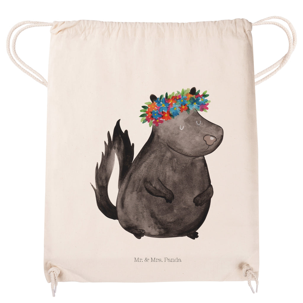 Sportbeutel Stinktier Blumenmaedchen Turnbeutel, Beutel, Sporttasche, Tasche, Stoffbeutel, Stinktier, Skunk, Wildtier, Raubtier, Stinker, Stinki, Yoga, Namaste, Lebe, Liebe, Lache