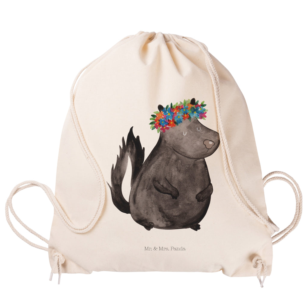 Sportbeutel Stinktier Blumenmaedchen Turnbeutel, Beutel, Sporttasche, Tasche, Stoffbeutel, Stinktier, Skunk, Wildtier, Raubtier, Stinker, Stinki, Yoga, Namaste, Lebe, Liebe, Lache