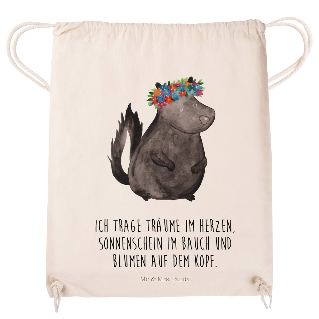 Sportbeutel Stinktier Blumenmaedchen Turnbeutel, Beutel, Sporttasche, Tasche, Stoffbeutel, Stinktier, Skunk, Wildtier, Raubtier, Stinker, Stinki, Yoga, Namaste, Lebe, Liebe, Lache