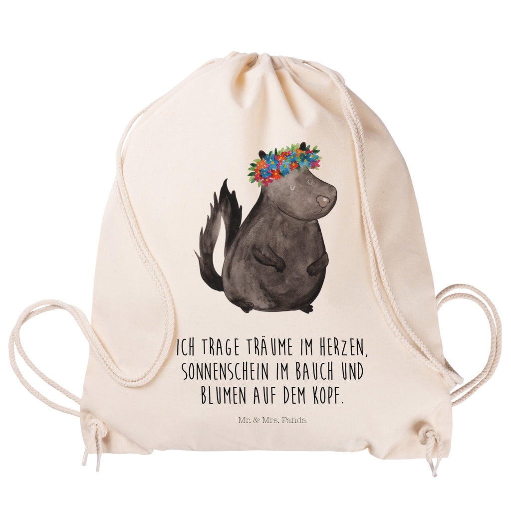 Sportbeutel Stinktier Blumenmaedchen Turnbeutel, Beutel, Sporttasche, Tasche, Stoffbeutel, Stinktier, Skunk, Wildtier, Raubtier, Stinker, Stinki, Yoga, Namaste, Lebe, Liebe, Lache