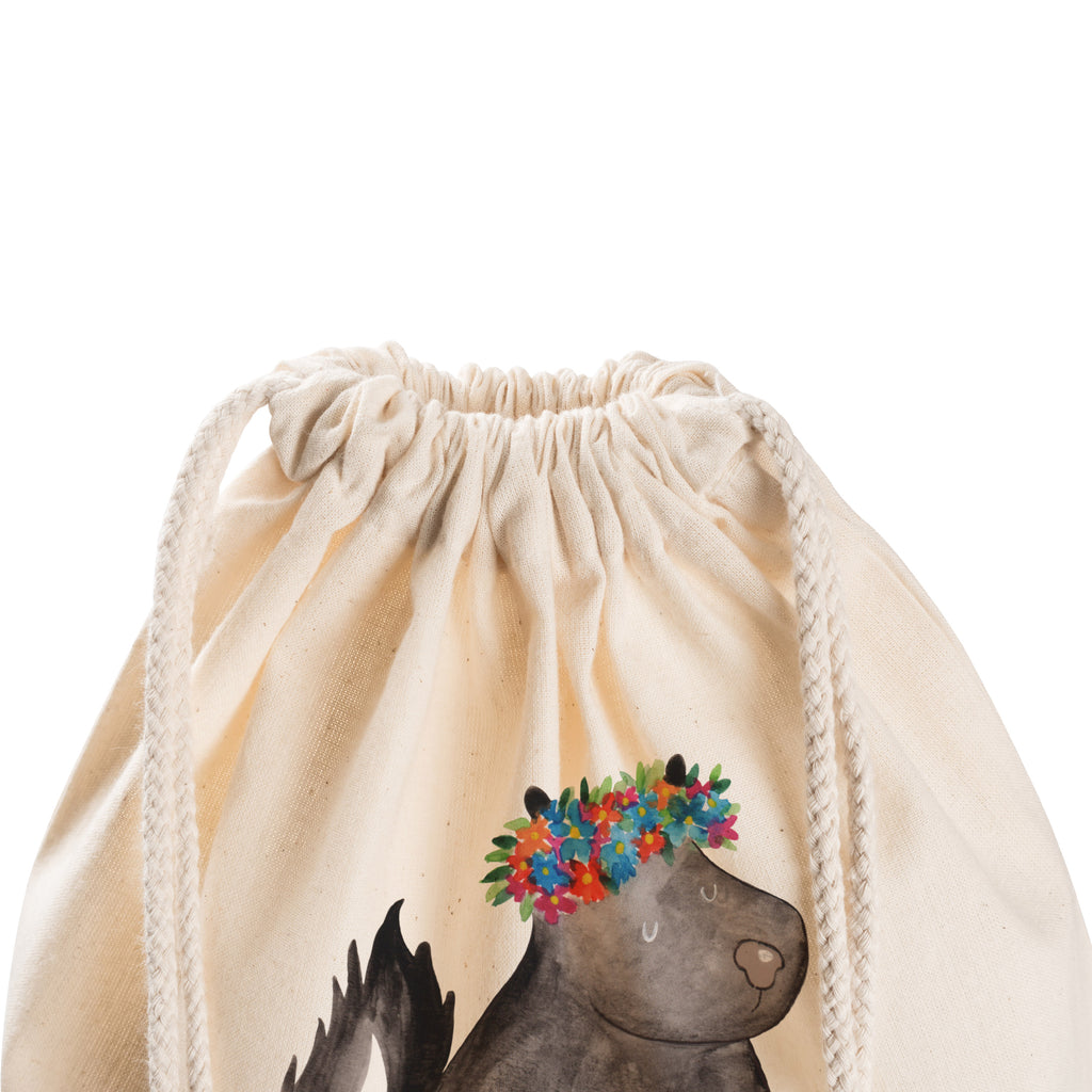Sportbeutel Stinktier Blumenmaedchen Turnbeutel, Beutel, Sporttasche, Tasche, Stoffbeutel, Stinktier, Skunk, Wildtier, Raubtier, Stinker, Stinki, Yoga, Namaste, Lebe, Liebe, Lache