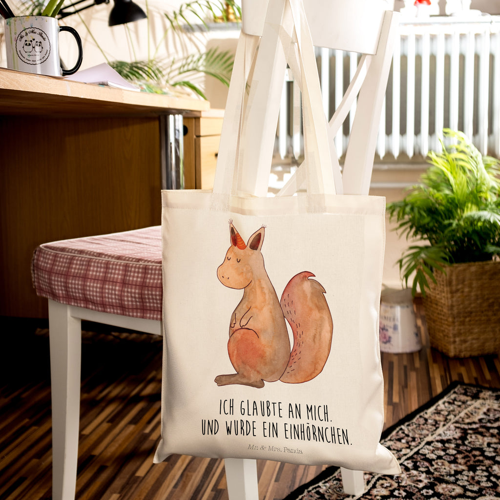 Tragetasche Einhörnchen Glaube Beuteltasche, Beutel, Einkaufstasche, Jutebeutel, Stoffbeutel, Einhorn, Einhörner, Einhorn Deko, Pegasus, Unicorn, Einhörnchen, Eichhörnchen, Eichhorn