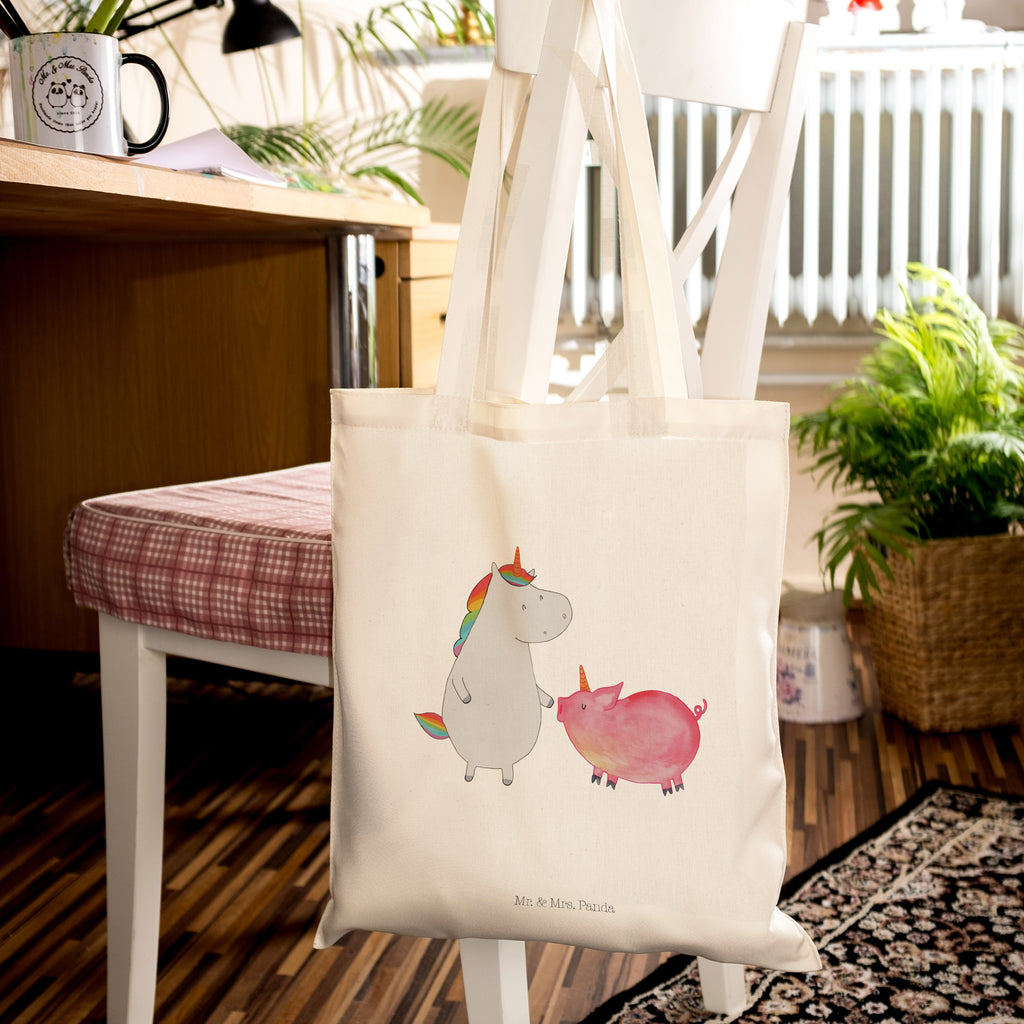 Tragetasche Einhorn + Schweinhorn Beuteltasche, Beutel, Einkaufstasche, Jutebeutel, Stoffbeutel, Einhorn, Einhörner, Einhorn Deko, Pegasus, Unicorn, Freundschaft, Schweinhorn, Schwein, Freundin, Schweinchen
