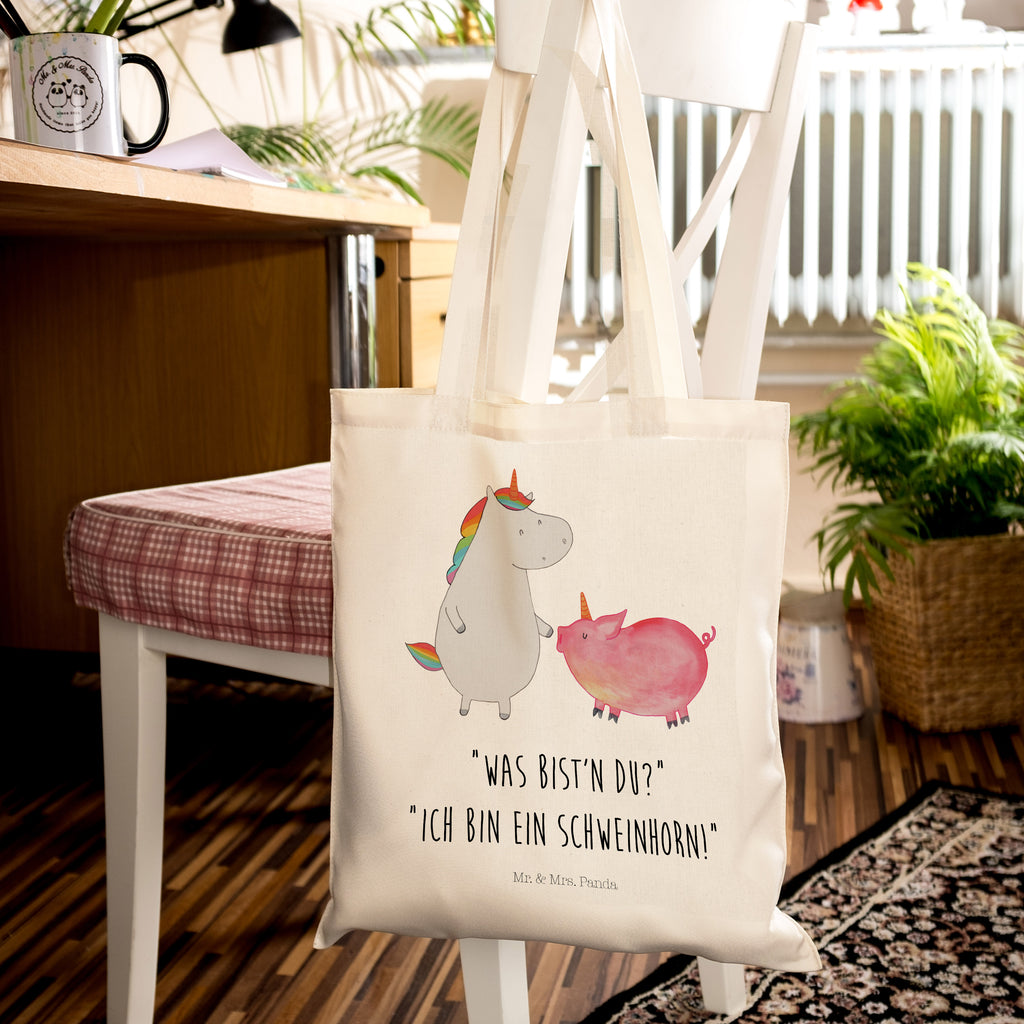 Tragetasche Einhorn + Schweinhorn Beuteltasche, Beutel, Einkaufstasche, Jutebeutel, Stoffbeutel, Einhorn, Einhörner, Einhorn Deko, Pegasus, Unicorn, Freundschaft, Schweinhorn, Schwein, Freundin, Schweinchen