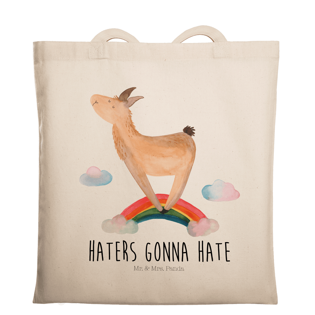 Tragetasche Lama Regenbogen Beuteltasche, Beutel, Einkaufstasche, Jutebeutel, Stoffbeutel, Lama, Alpaka, Lamas, Regenbogen, Haters gonna hate, Haters, Selbstständig, Außenseiter, Schule, Abi, Hobby, Wolkenland, Freiheit