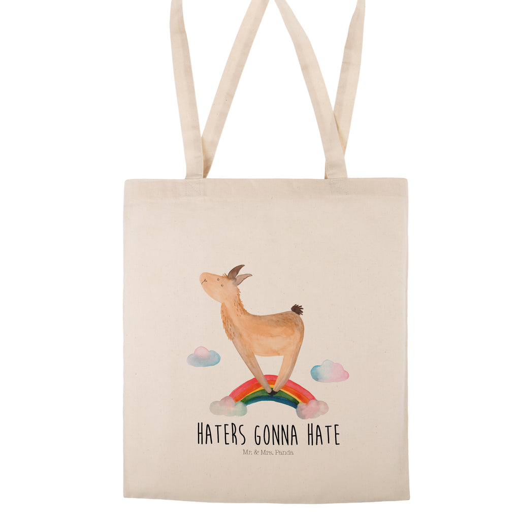 Tragetasche Lama Regenbogen Beuteltasche, Beutel, Einkaufstasche, Jutebeutel, Stoffbeutel, Lama, Alpaka, Lamas, Regenbogen, Haters gonna hate, Haters, Selbstständig, Außenseiter, Schule, Abi, Hobby, Wolkenland, Freiheit